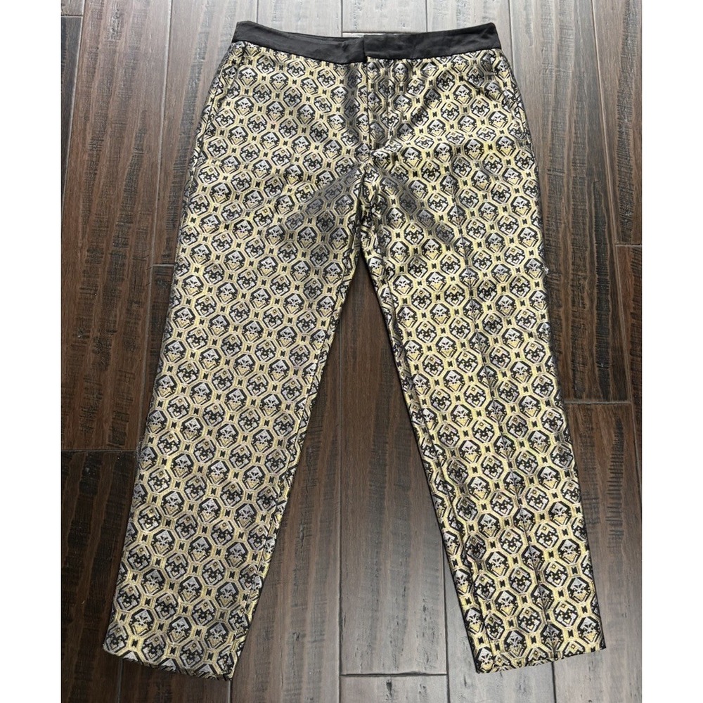 Zara Woman Dress Pants M Metallic Gold Silver Ankle Straight Leg Dressy NEW